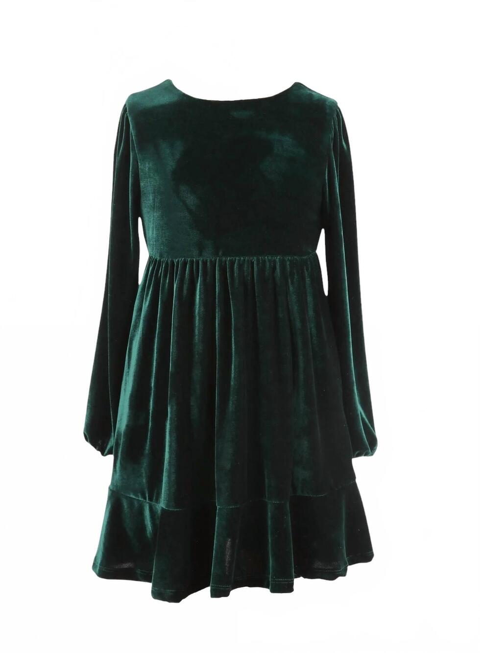 NEW GABBY girls velvet emma dress in hunter green